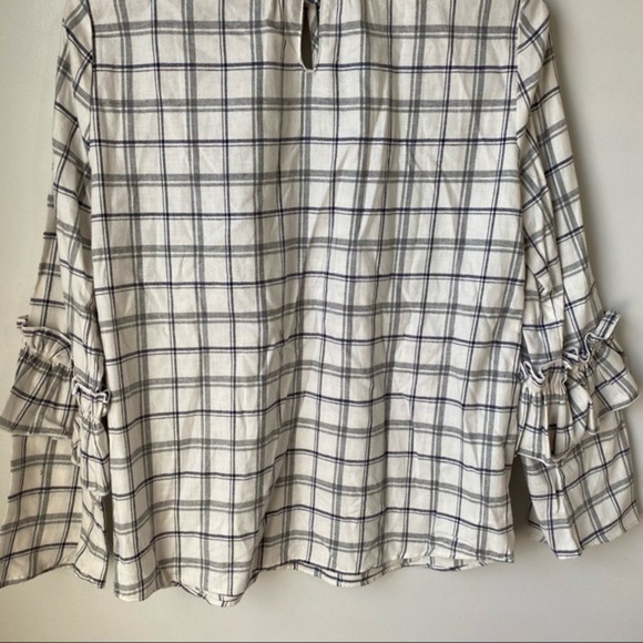 Drew Jackson Plaid Ruffle Detail Shirt Ivory/Grey - Picture 10 of 15
